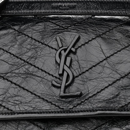 Saint Laurent Crinkled Calfskin Matelasse Monogram Baby Niki Chain Satchel Black 9 of 11
