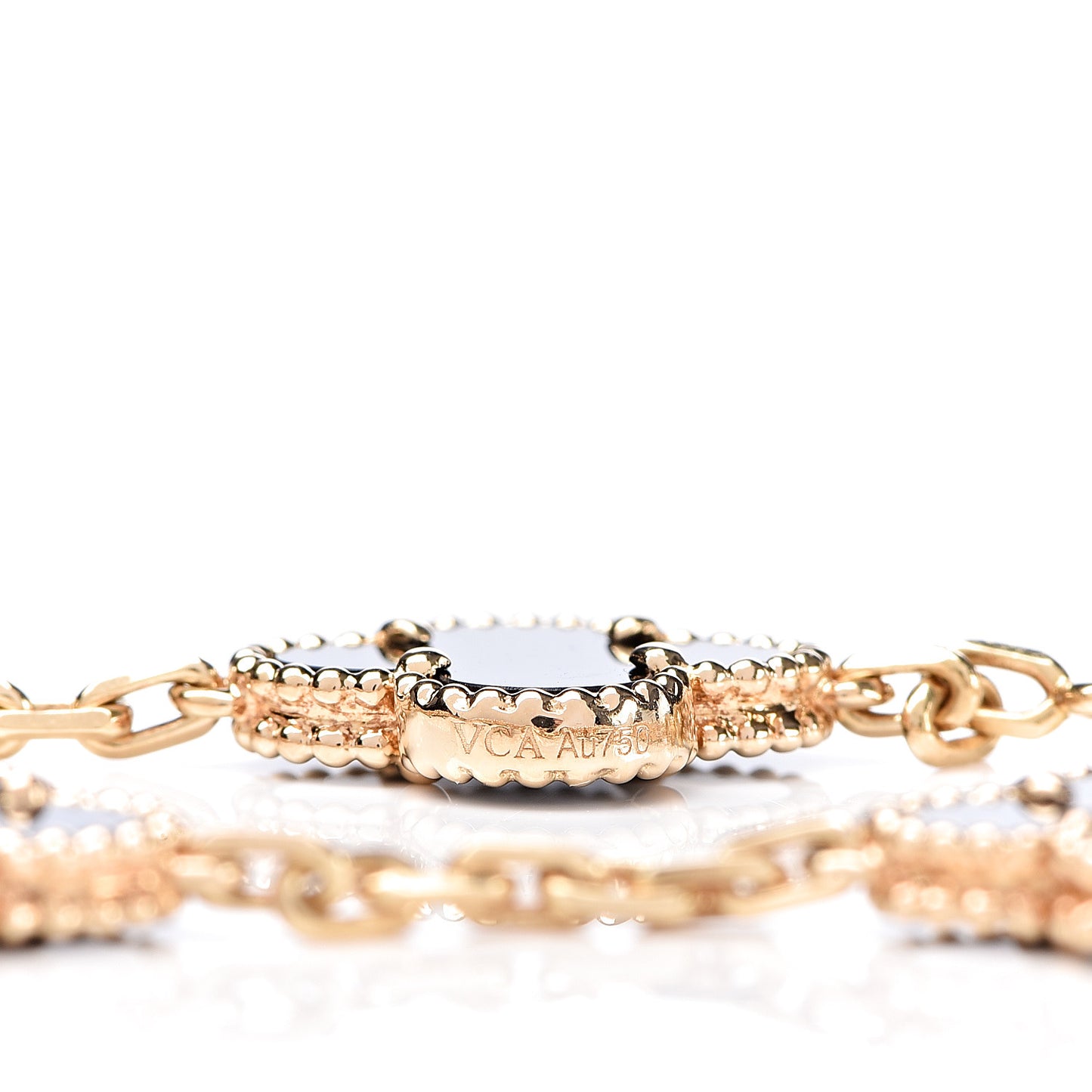 18K Yellow Gold Black Onyx 5 Motifs Vintage Alhambra Bracelet