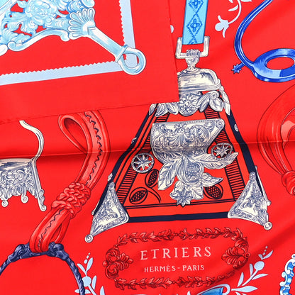 Hermes Silk Etriers Scarf 90 Rouge Vif Bleu 4 of 4