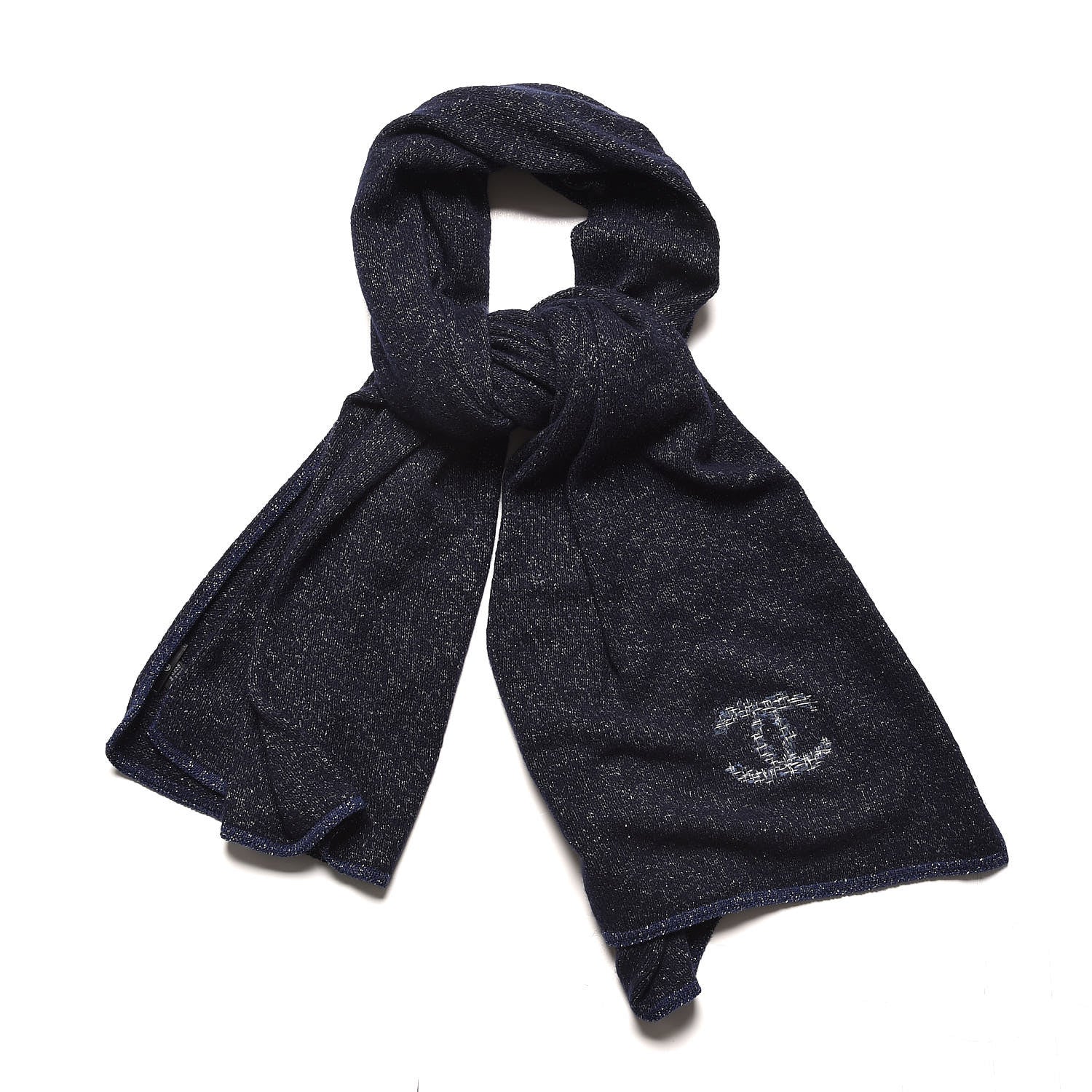 Chanel Cashmere Silk Tweed CC Scarf Blue 1 of 5