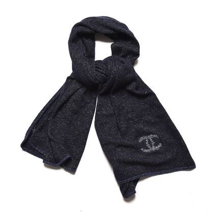 Chanel Cashmere Silk Tweed CC Scarf Blue 1 of 5