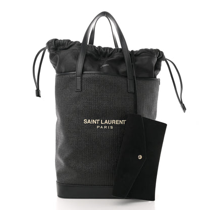 Saint Laurent Linen Canvas Teddy Shopping Bag Black 3 of 11