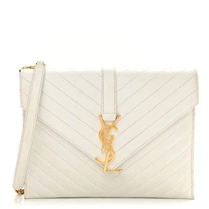 Saint Laurent Calfskin Monogram Chevron Shoulder Bag Crema Soft 1 of 17