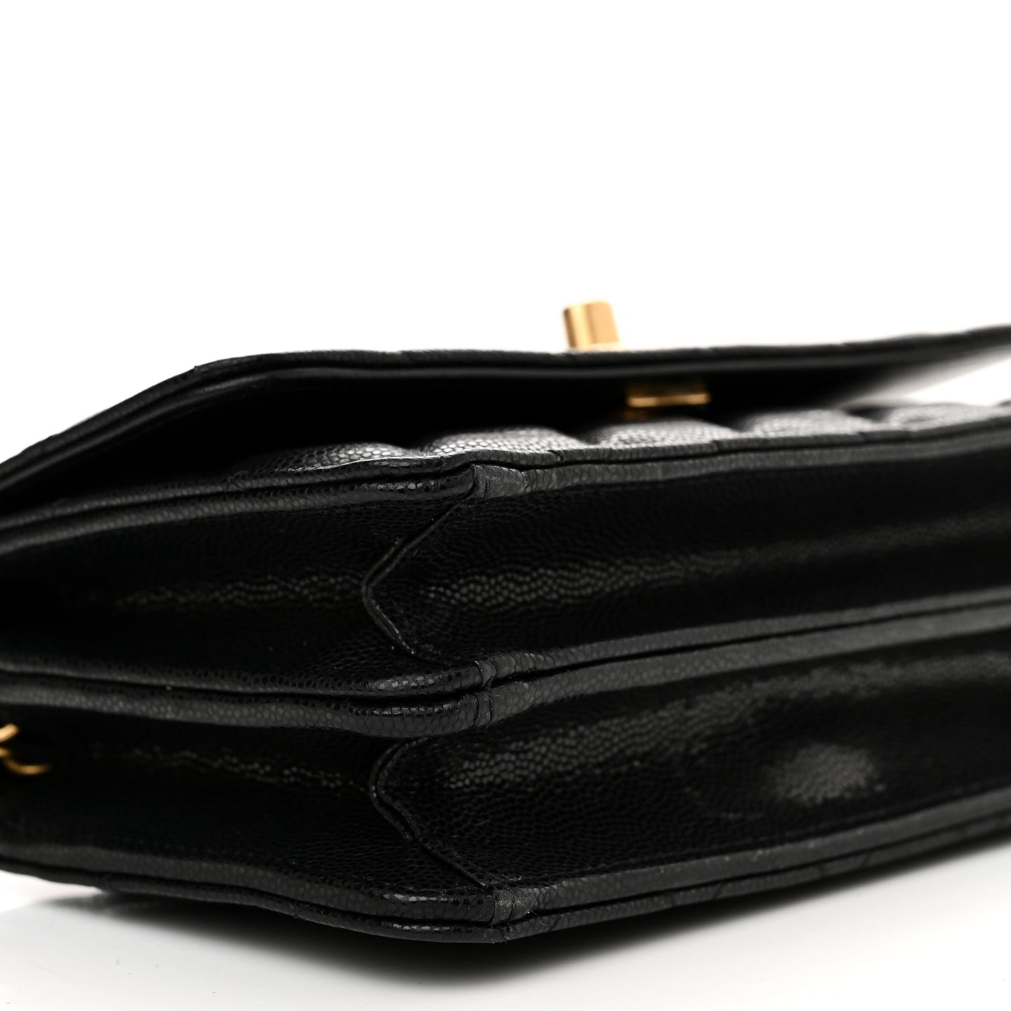 Caviar Quilted Chain Link Clutch With Chain Black