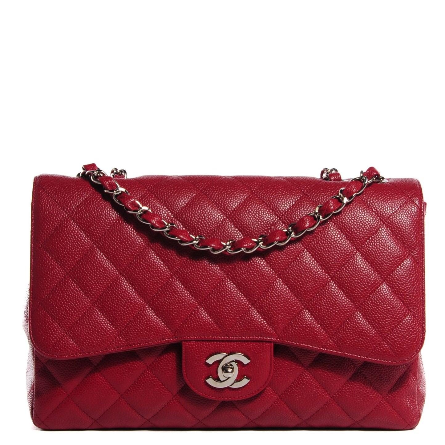 Caviar Quilted Jumbo Single Flap Red