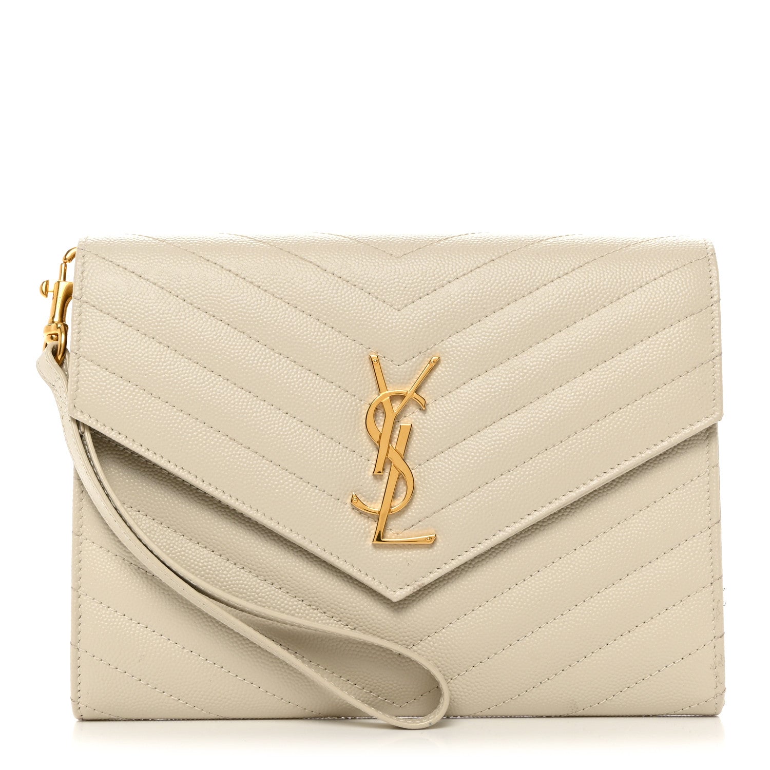 Saint Laurent Grain De Poudre Matelasse Chevron Monogram Envelope Clutch Blanc Vintage 1 of 8