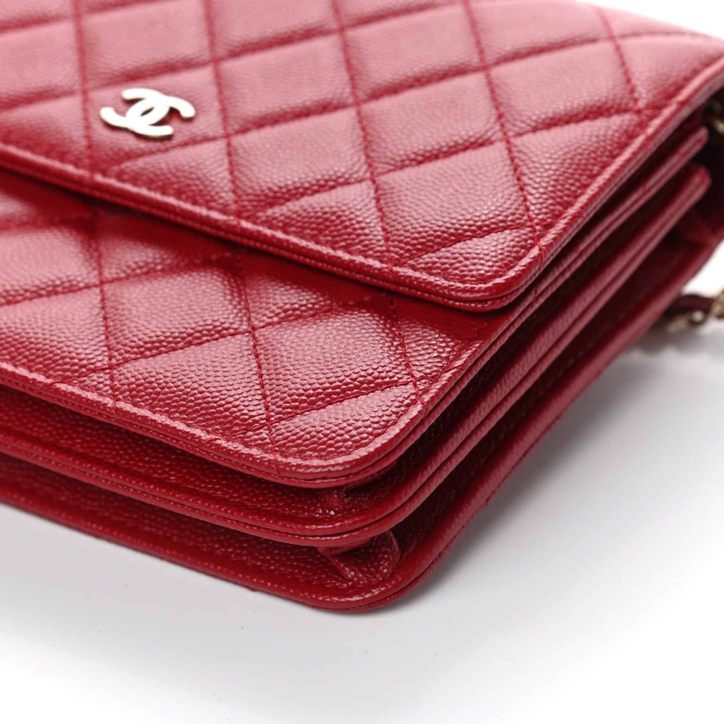 Caviar Quilted Square Wallet On Chain WOC Dark Red