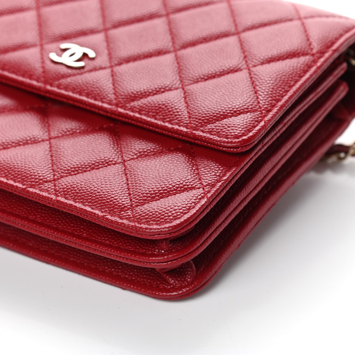 Chanel Caviar Quilted Square Wallet On Chain WOC Dark Red 10 of 11