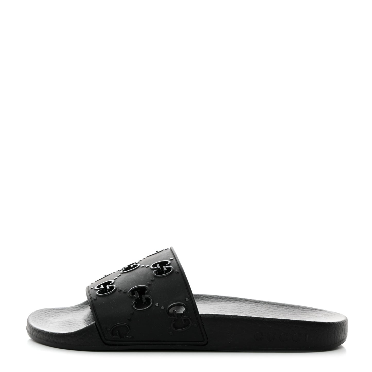 Rubber GG Monogram Perforated Womens Slide Sandals Black