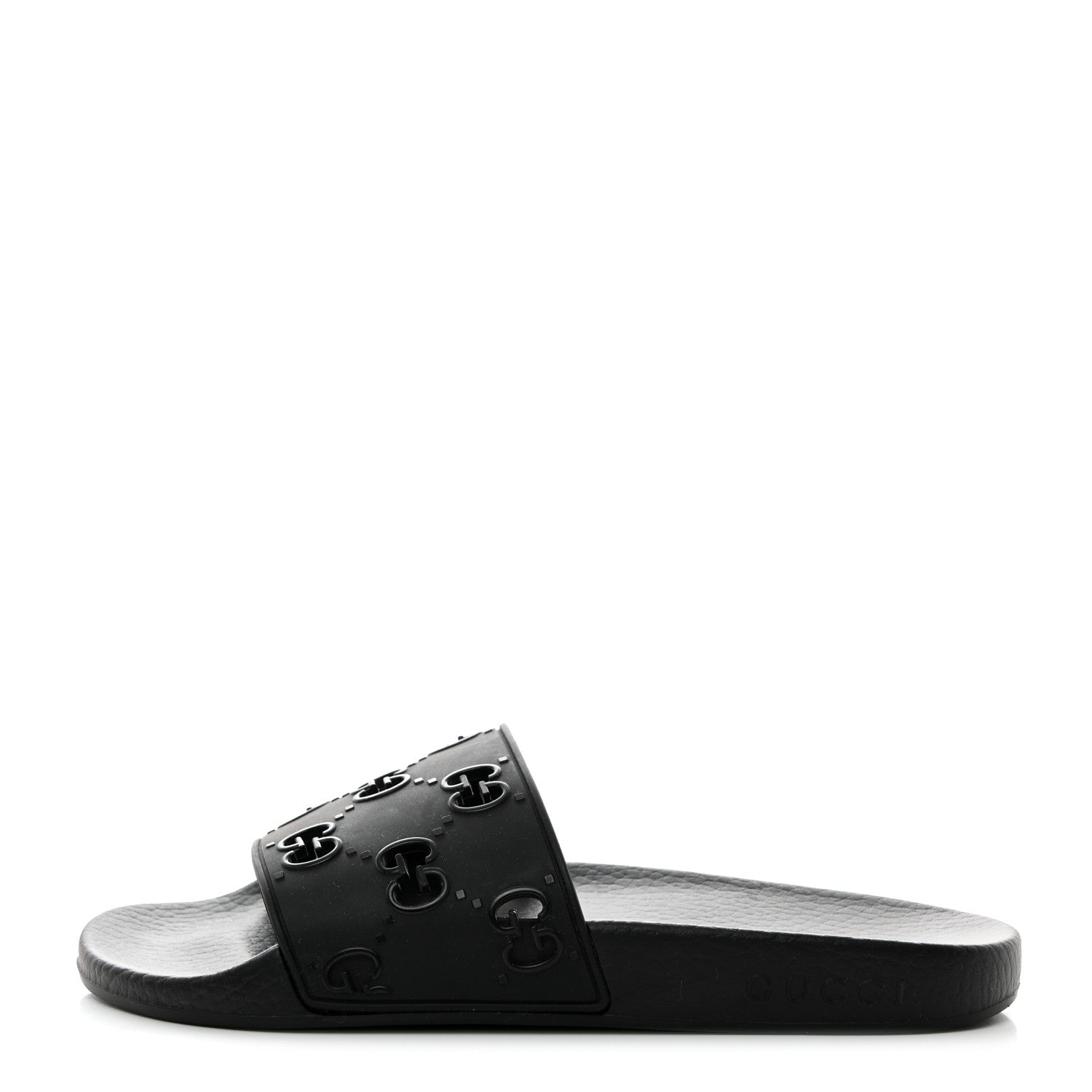 Gucci Rubber GG Monogram Perforated Womens Slide Sandals Black 1 of 9