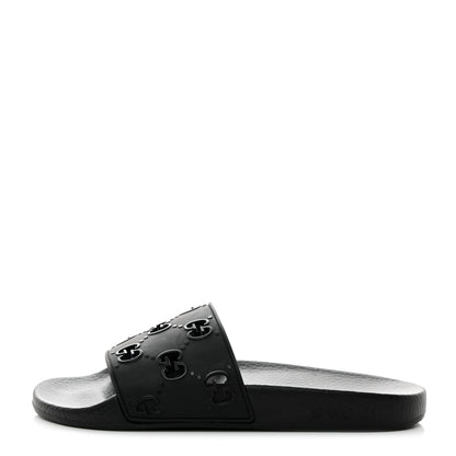 Gucci Rubber GG Monogram Perforated Womens Slide Sandals Black 1 of 9