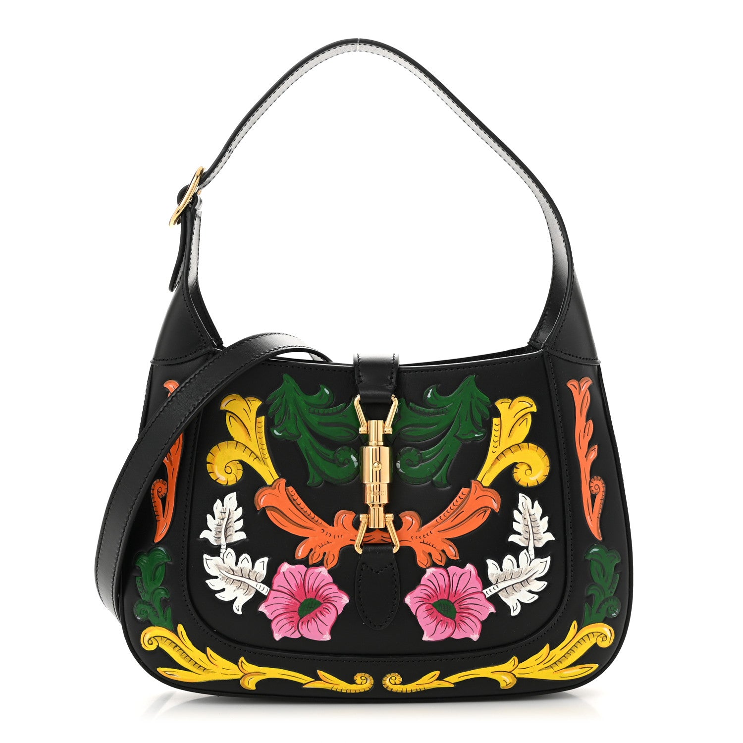 Gucci Calfskin Floral Small Jackie 1961 Hobo Black 1 of 10