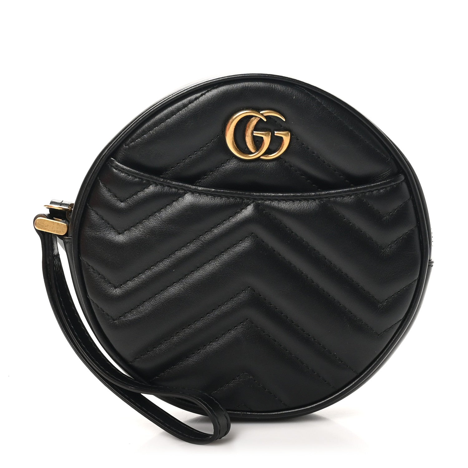Gucci Calfskin Matelasse GG Marmont Round Wrist Wallet Black 1 of 9