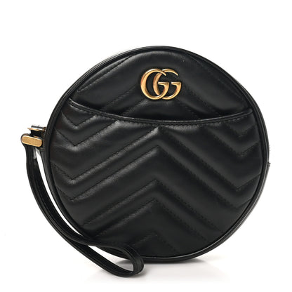 Gucci Calfskin Matelasse GG Marmont Round Wrist Wallet Black 1 of 9