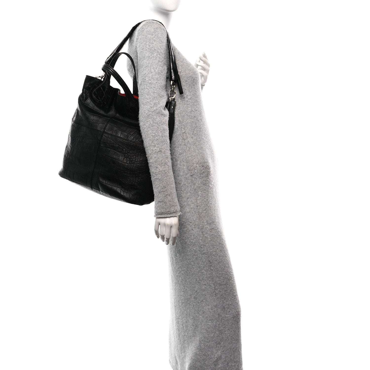 Givenchy Calfskin Crocodile Embossed Nightingale North South Tote Black 3 of 9