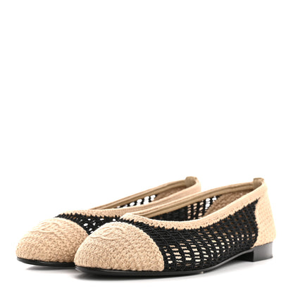 Chanel Raffia Cap Toe Ballerina Flats 38 Black Beige 4 of 10