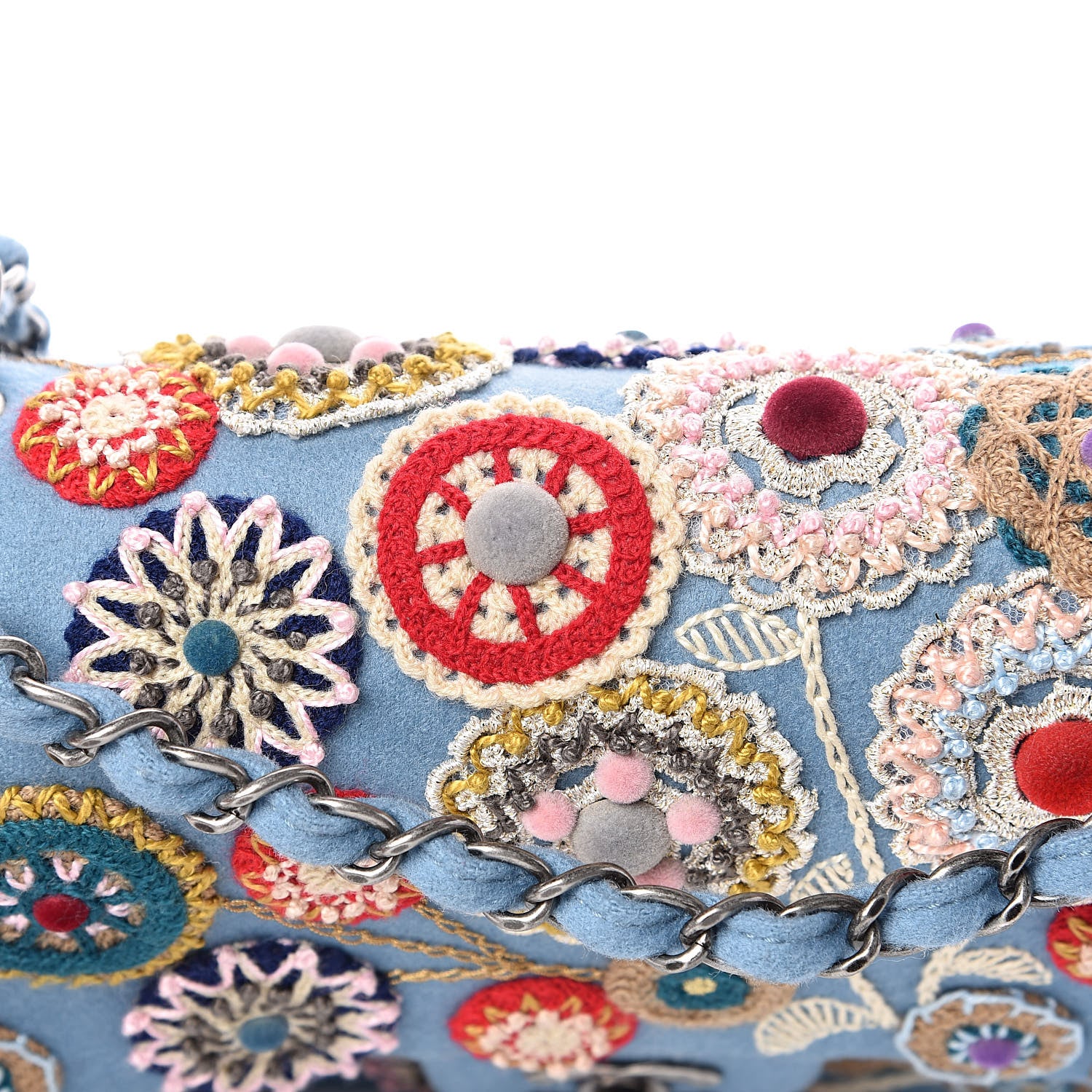 Chanel Felt Flower Embroidered Medium Double Flap Blue Multicolor 11 of 13