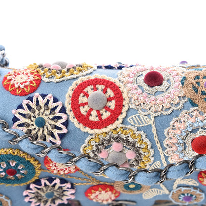 Chanel Felt Flower Embroidered Medium Double Flap Blue Multicolor 11 of 13