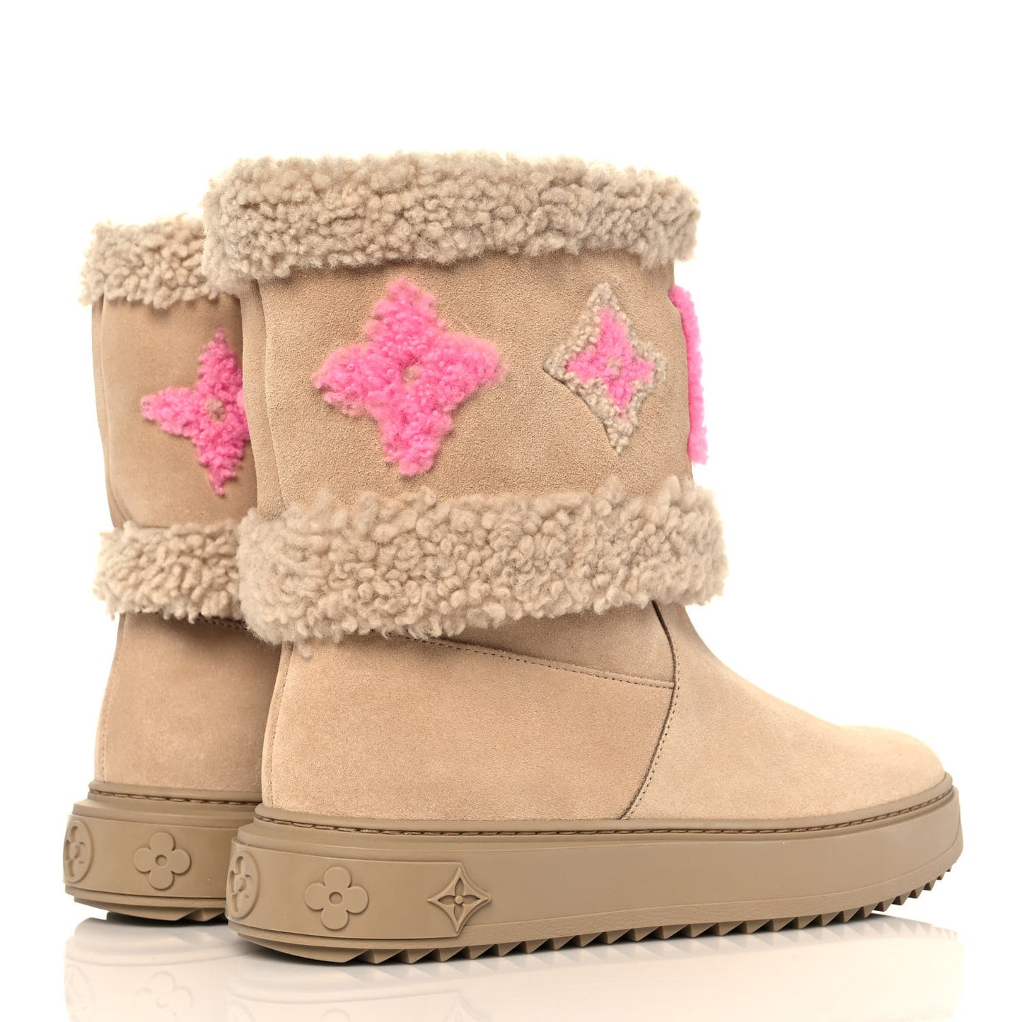 Suede Calfskin Shearling Snowdrop Flat Ankle Boot 37 Beige