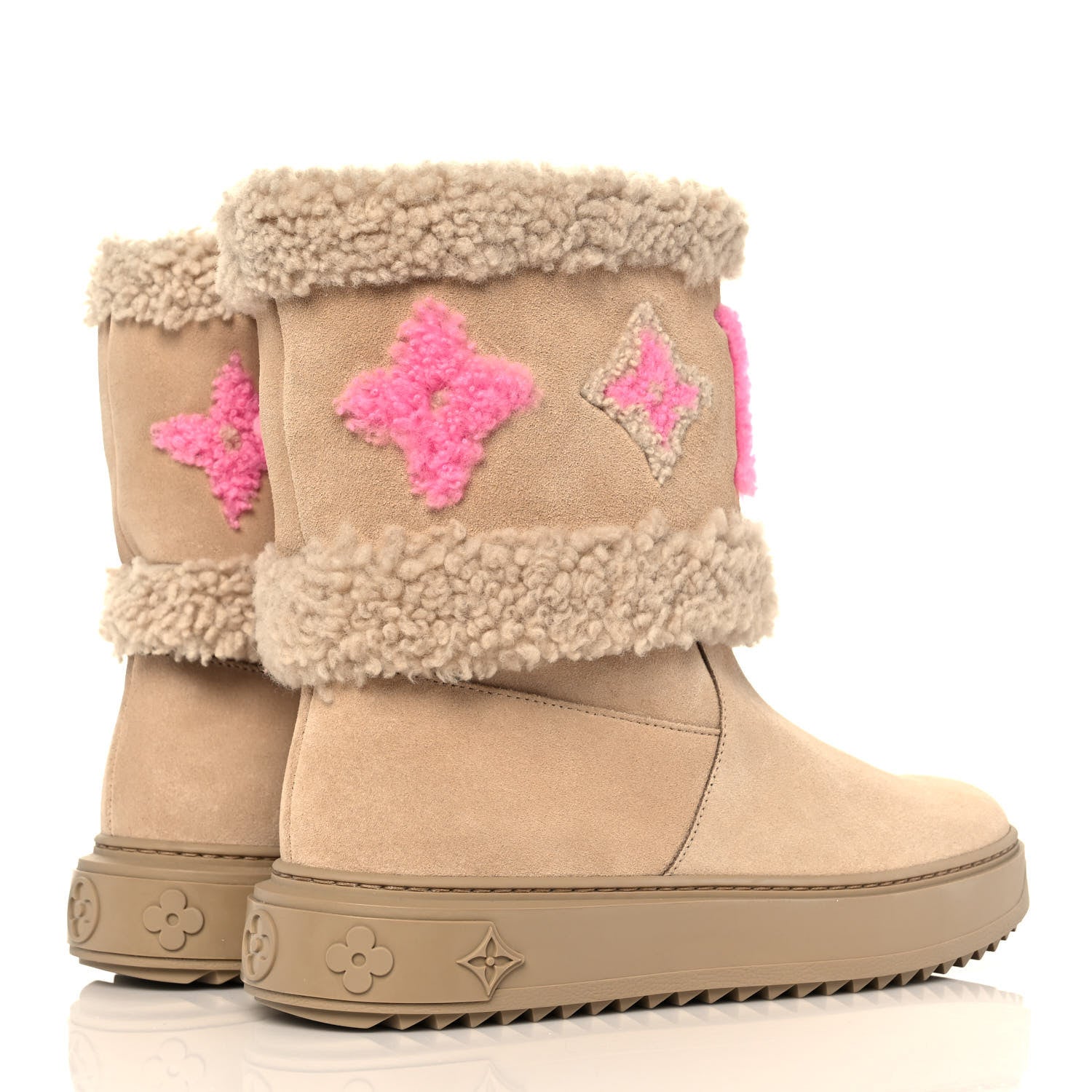 Louis Vuitton Suede Calfskin Shearling Snowdrop Flat Ankle Boot 37 Beige 4 of 8