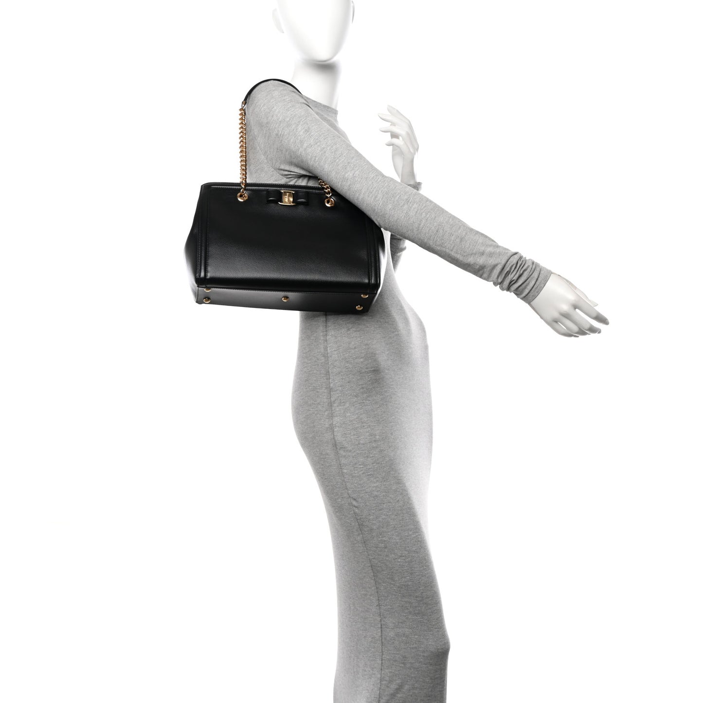 Hammered Calfskin Vara Bow Chain Tote Black