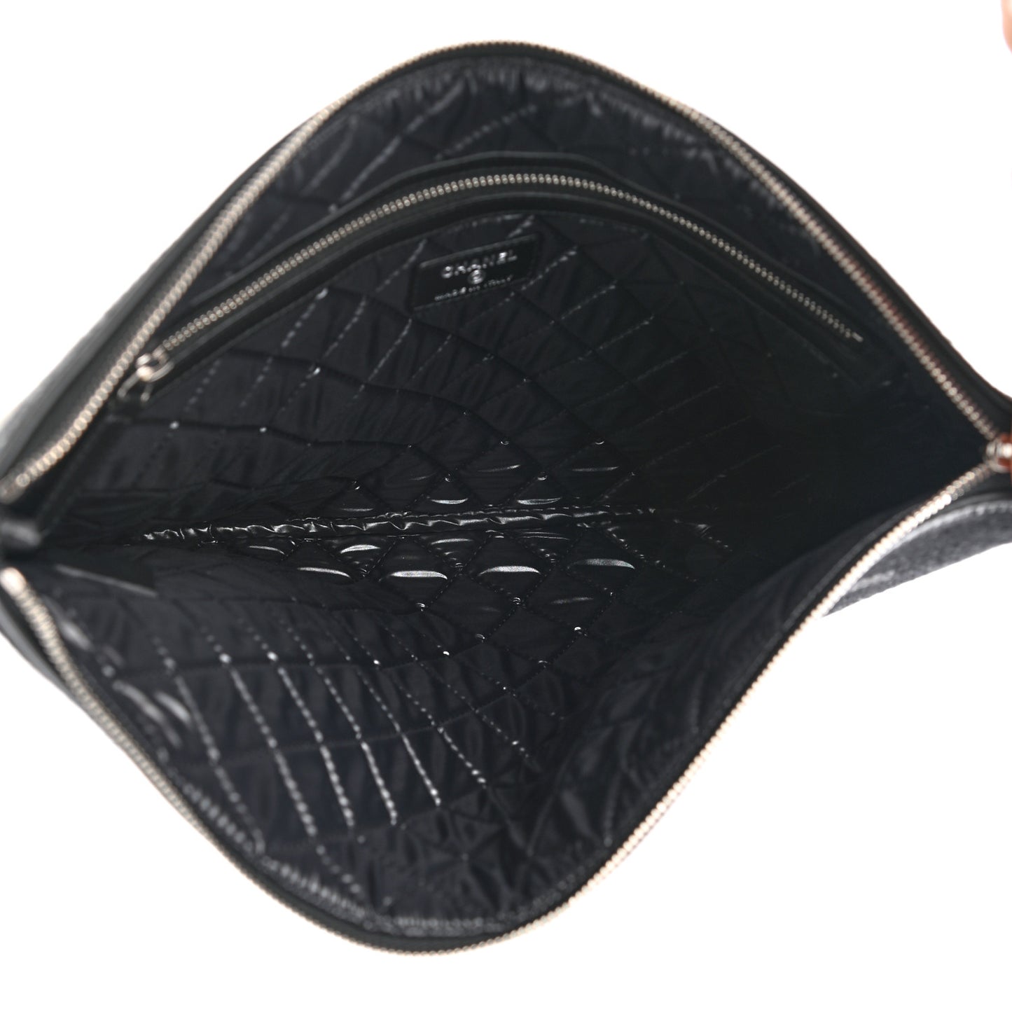 Striped Canvas Medium Deauville Cosmetic Pouch Grey Black