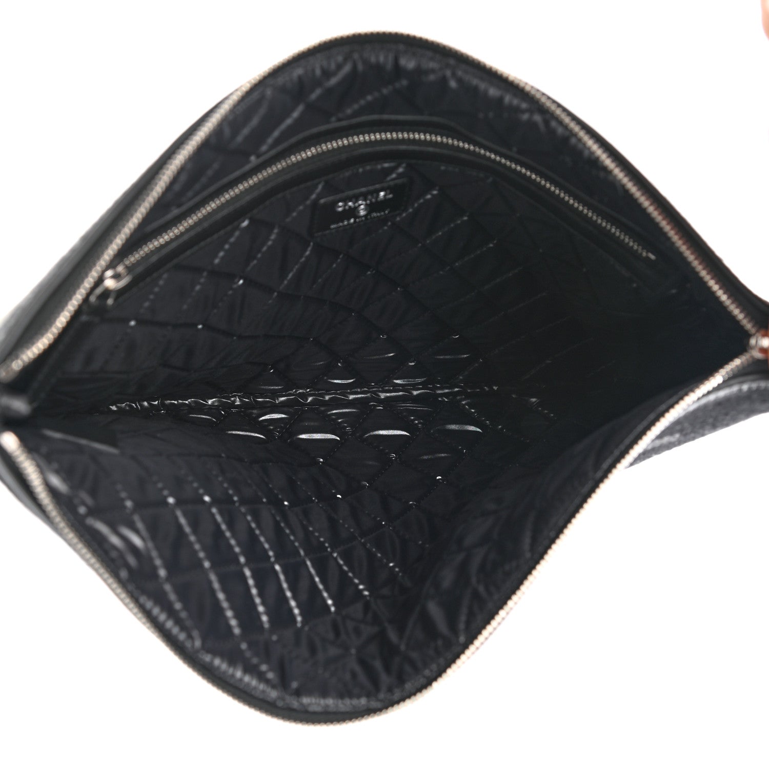 Chanel Striped Canvas Medium Deauville Cosmetic Pouch Grey Black 5 of 8