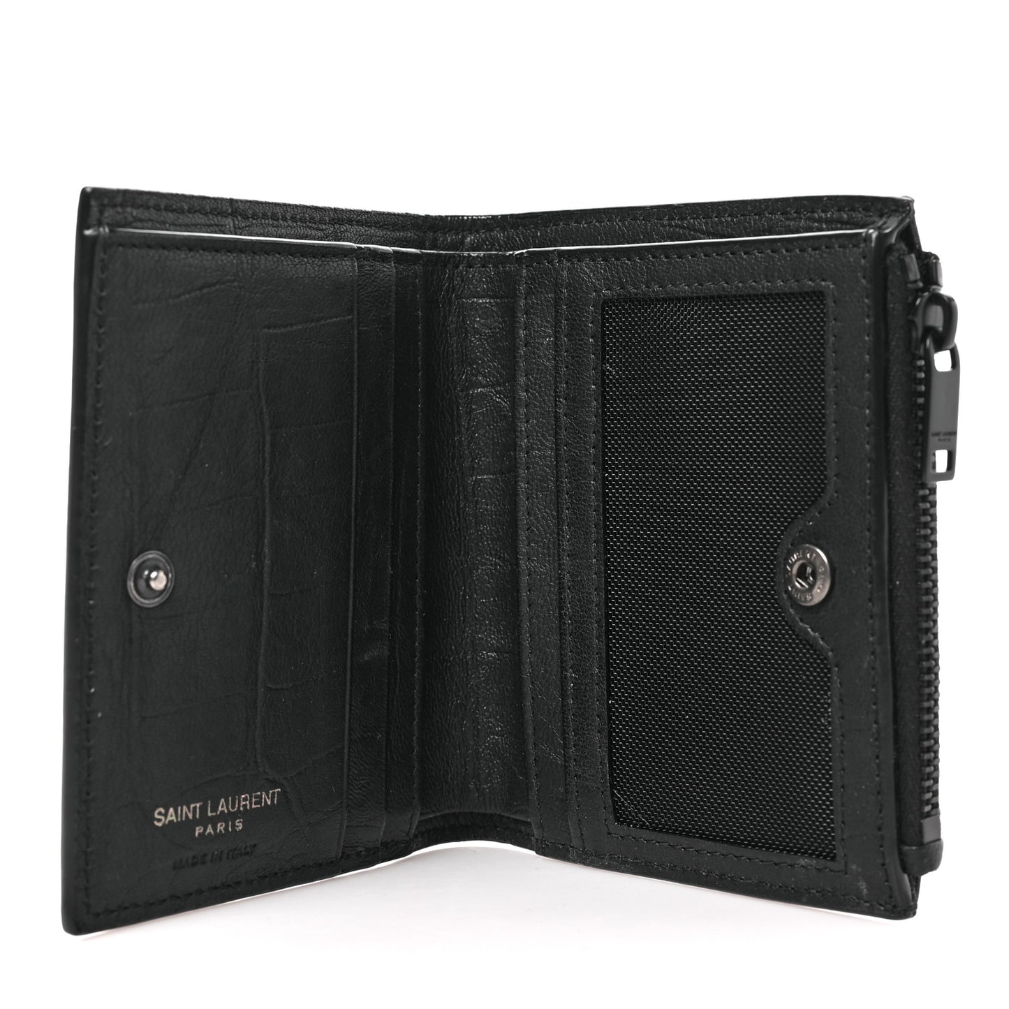Calfskin Crocodile Embossed Monogram Zipped Card Case Black