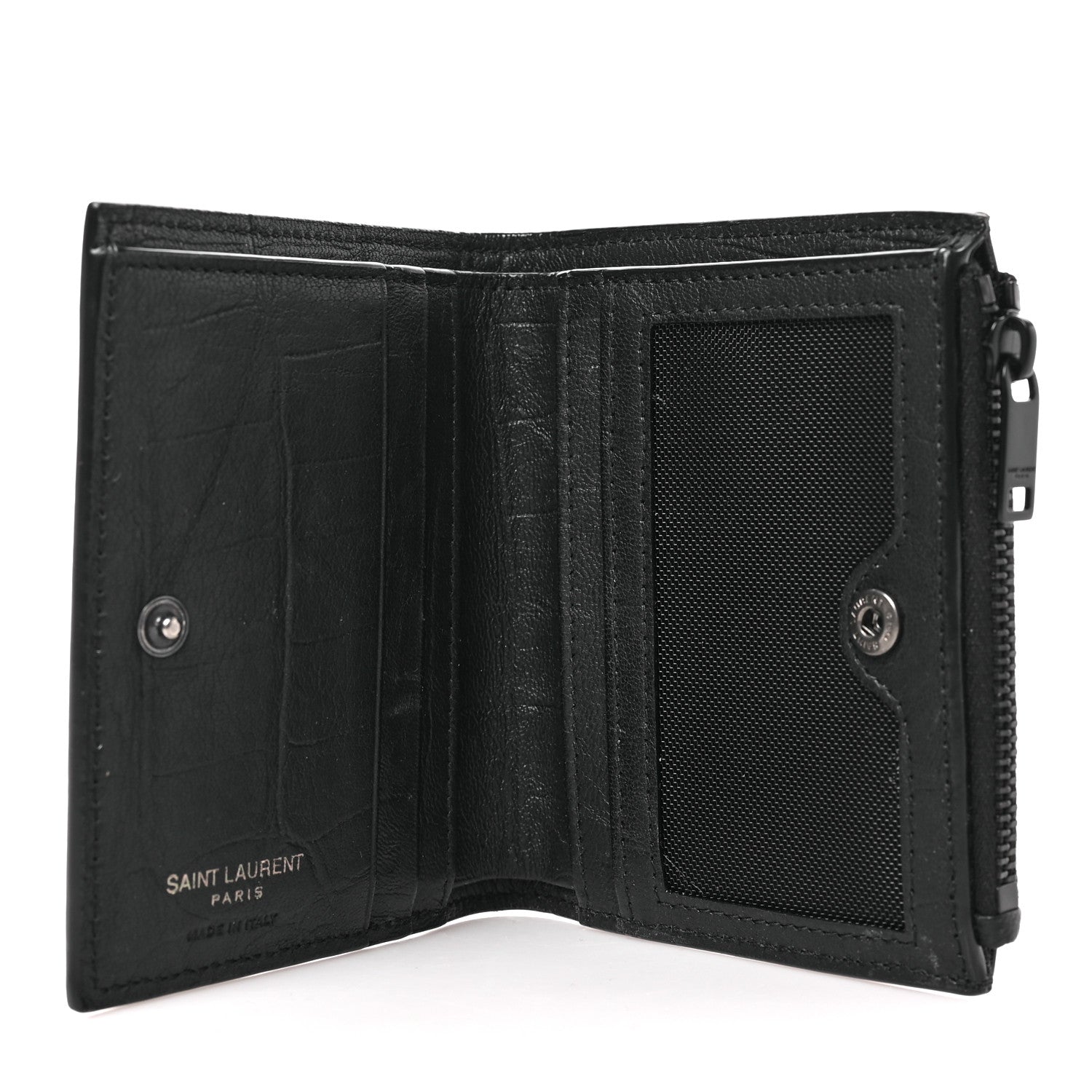 Saint Laurent Calfskin Crocodile Embossed Monogram Zipped Card Case Black 5 of 6