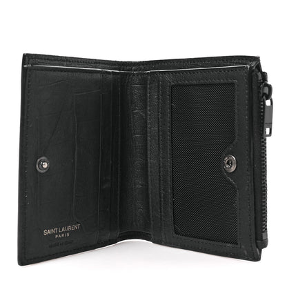 Saint Laurent Calfskin Crocodile Embossed Monogram Zipped Card Case Black 5 of 6
