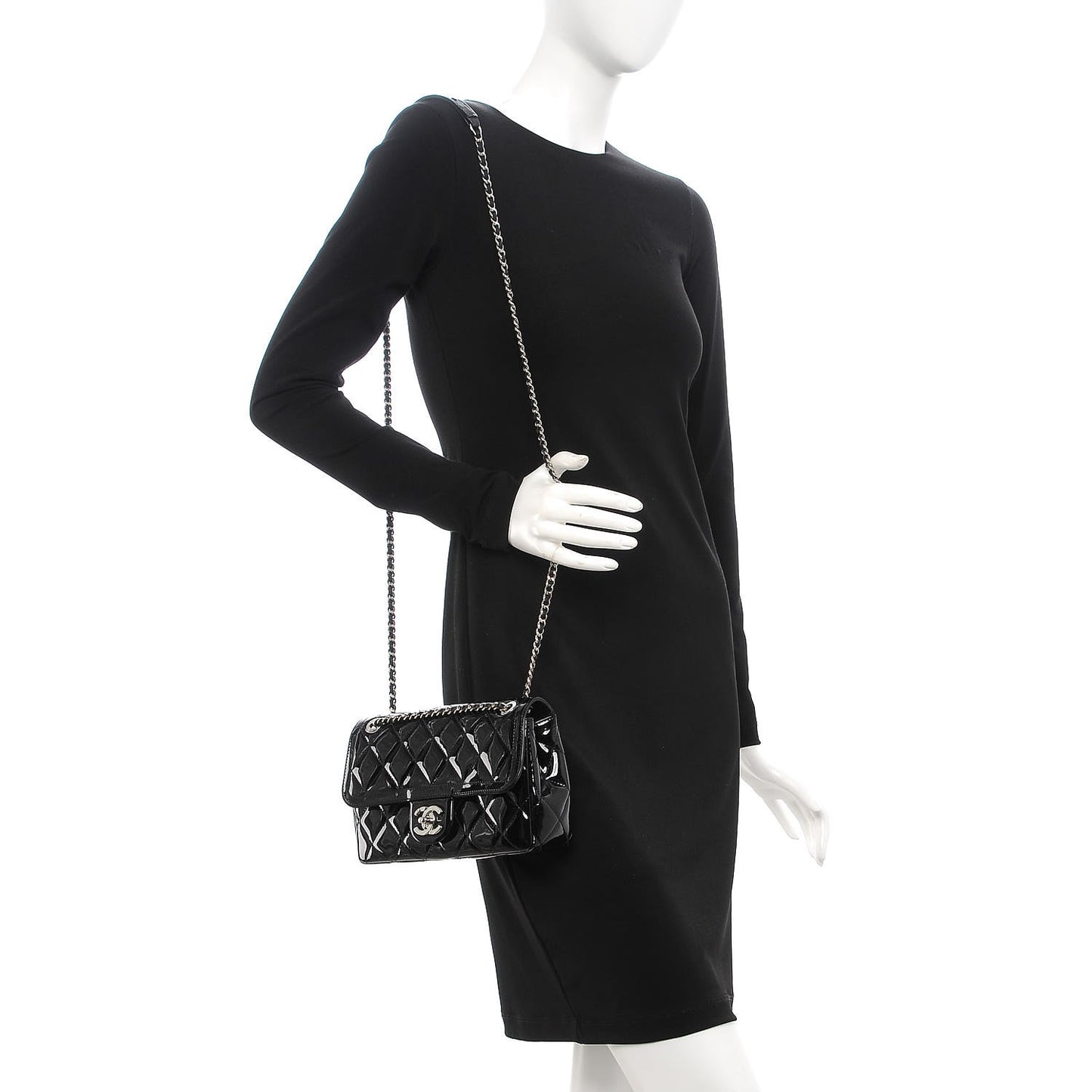 Patent Quilted Small Coco Shine Flap Black