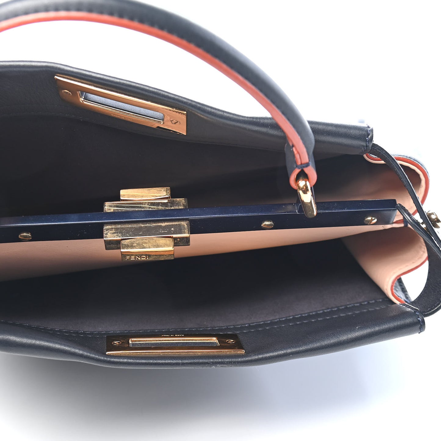 Vitello Seta Burro Medium Peekaboo Iconic Satchel Blue Notte Plaster