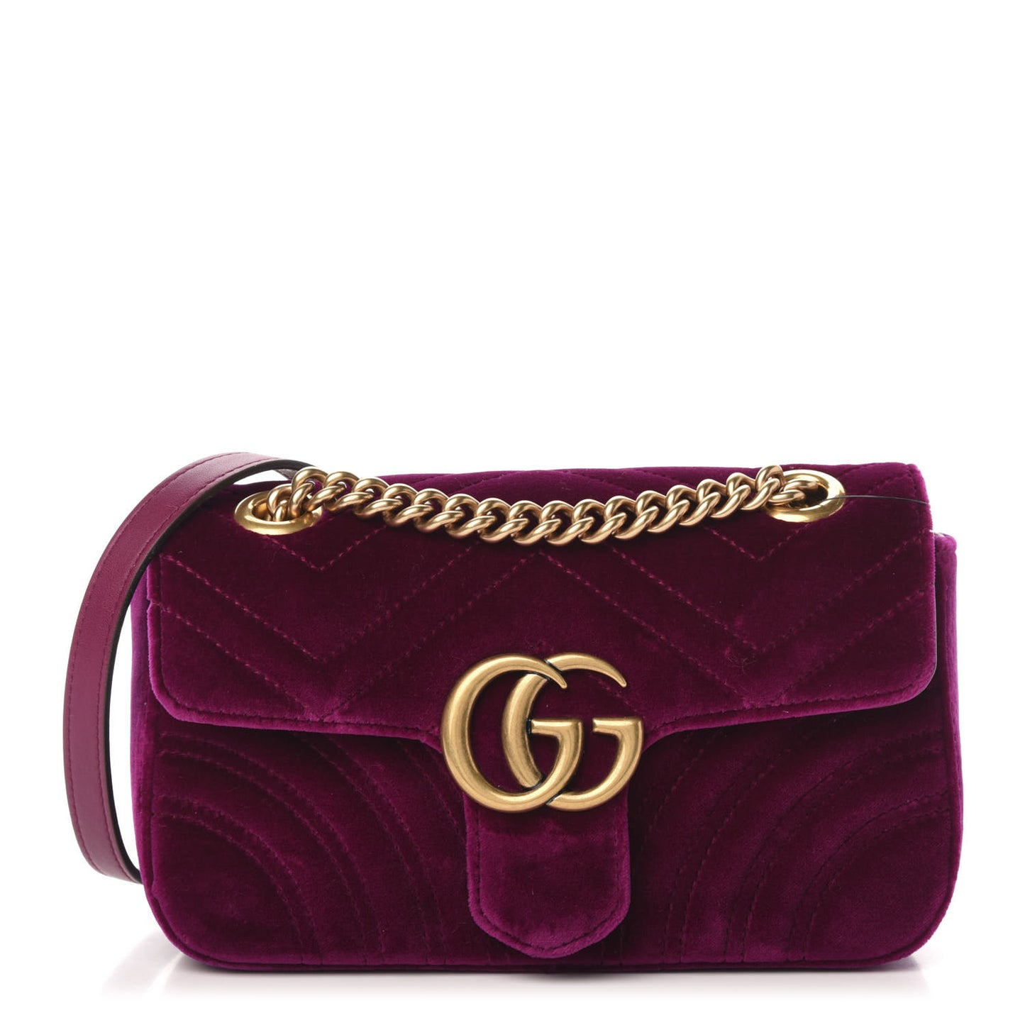 Velvet Matelasse Mini GG Marmont Shoulder Bag Fuchsia Violet Cyclamen