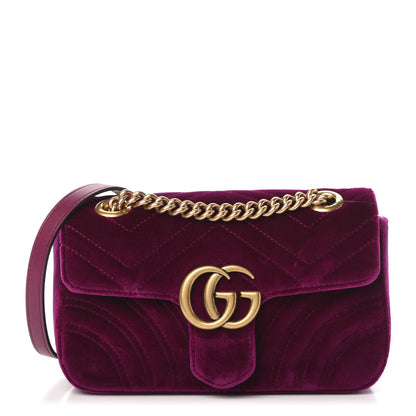 Gucci Velvet Matelasse Mini GG Marmont Shoulder Bag Fuchsia Violet Cyclamen 1 of 11