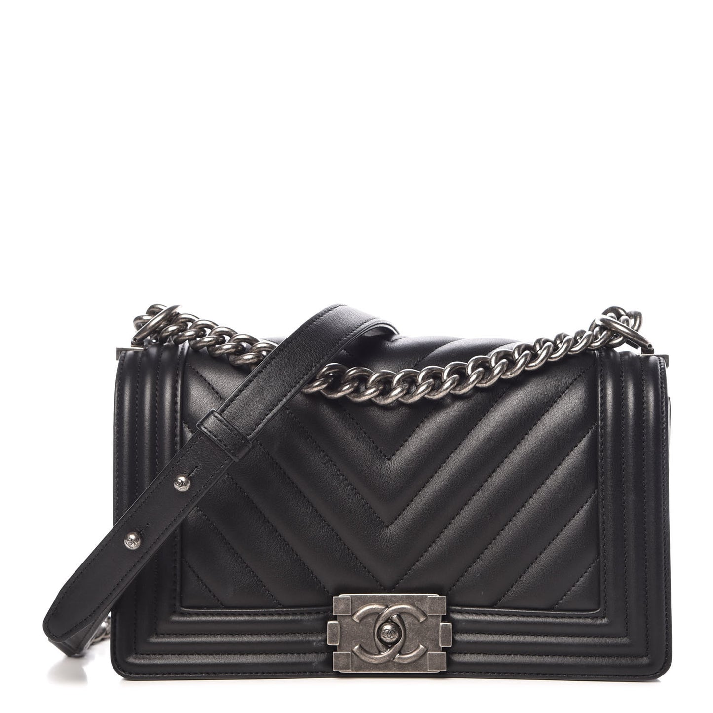 Lambskin Chevron Medium Boy Flap Black