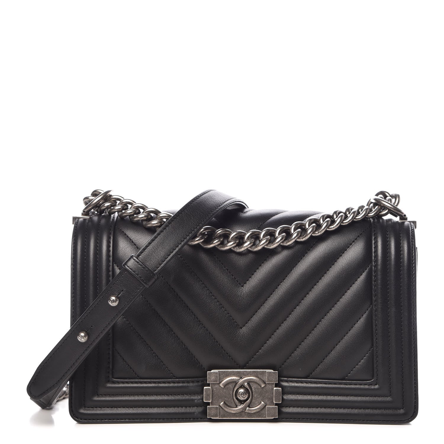 Chanel Lambskin Chevron Medium Boy Flap Black 1 of 13