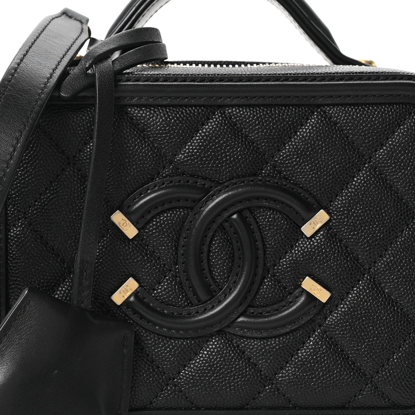Caviar Quilted Small CC Filigree Vanity Case Black