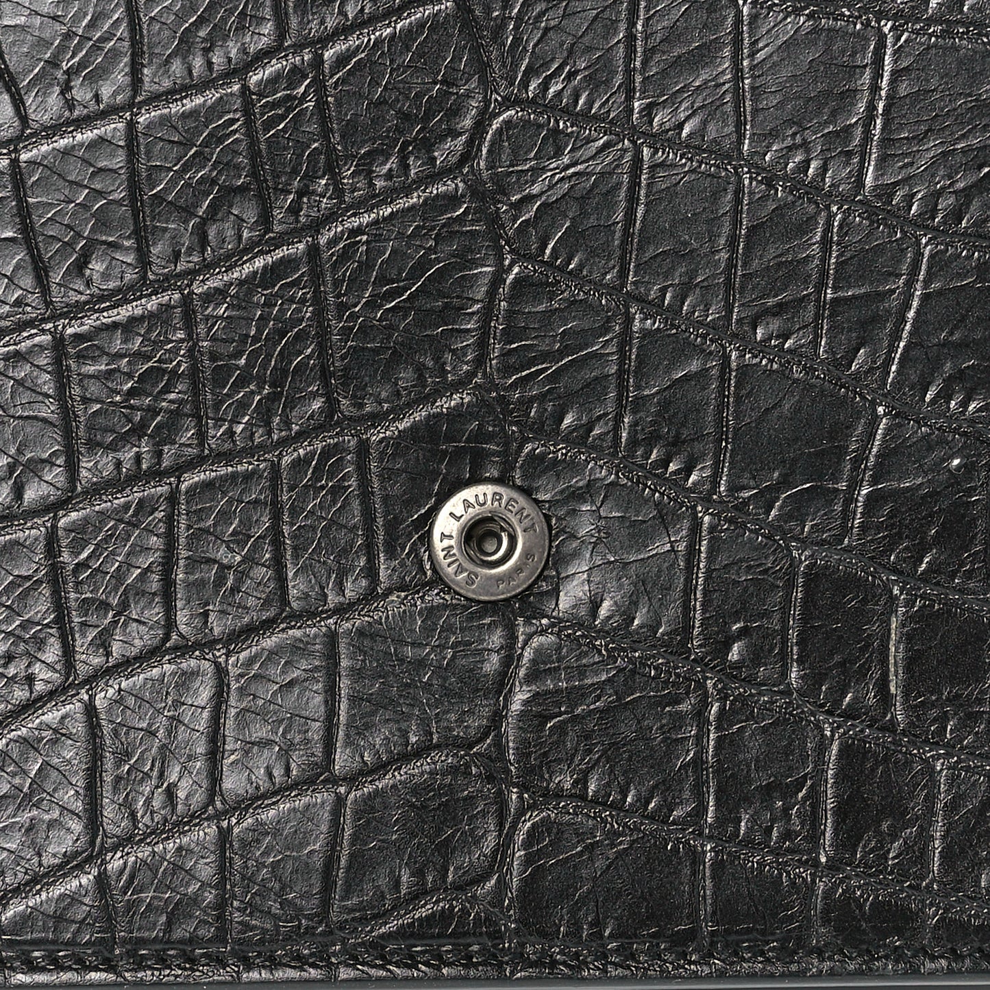Calfskin Crocodile Embossed Monogram Envelope Chain Wallet Black
