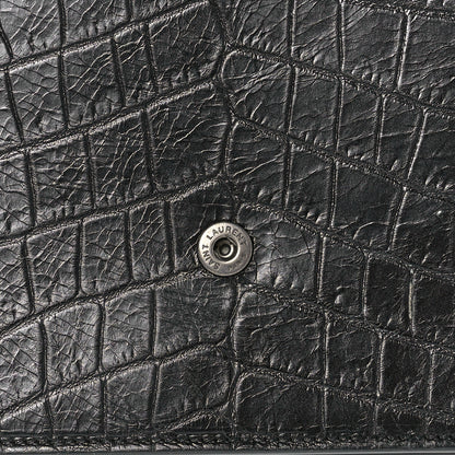 Saint Laurent Calfskin Crocodile Embossed Monogram Envelope Chain Wallet Black 11 of 12