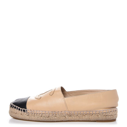 Chanel Lambskin CC Espadrilles 38 Beige Black 1 of 21