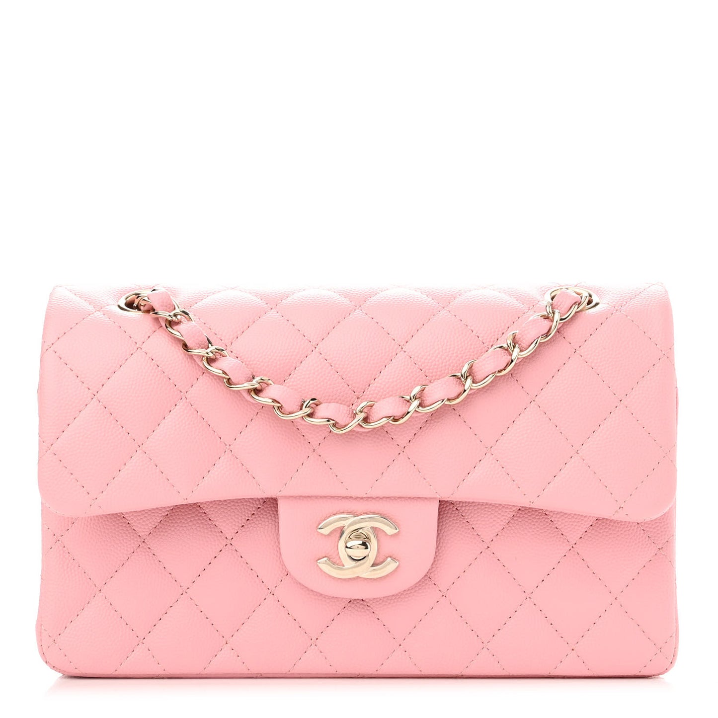 Caviar Quilted Small Double Flap Pink