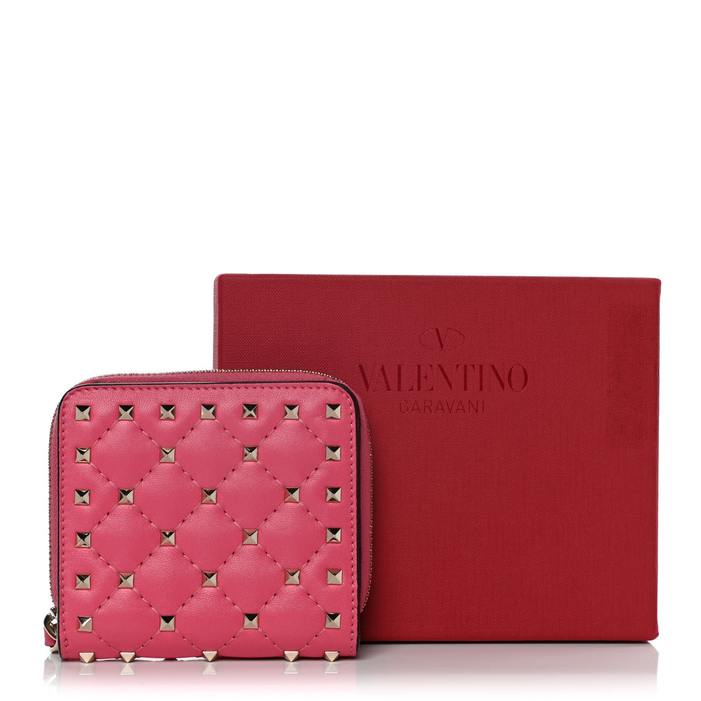 Nappa Rockstud Spike Compact Zip Around Wallet Shadow Pink