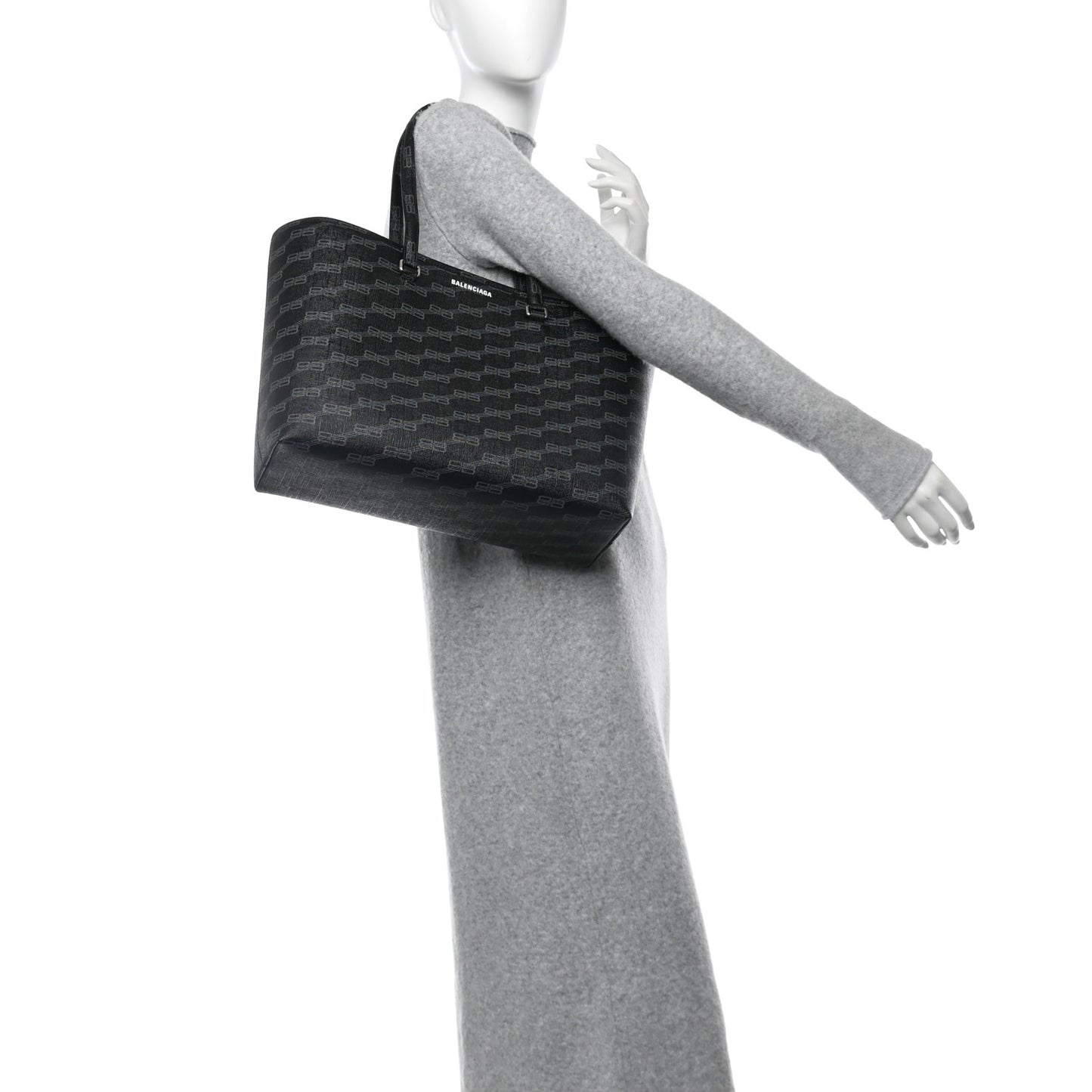 Coated Canvas BB Monogram Medium Signature East West Shopper Bag Black Grey