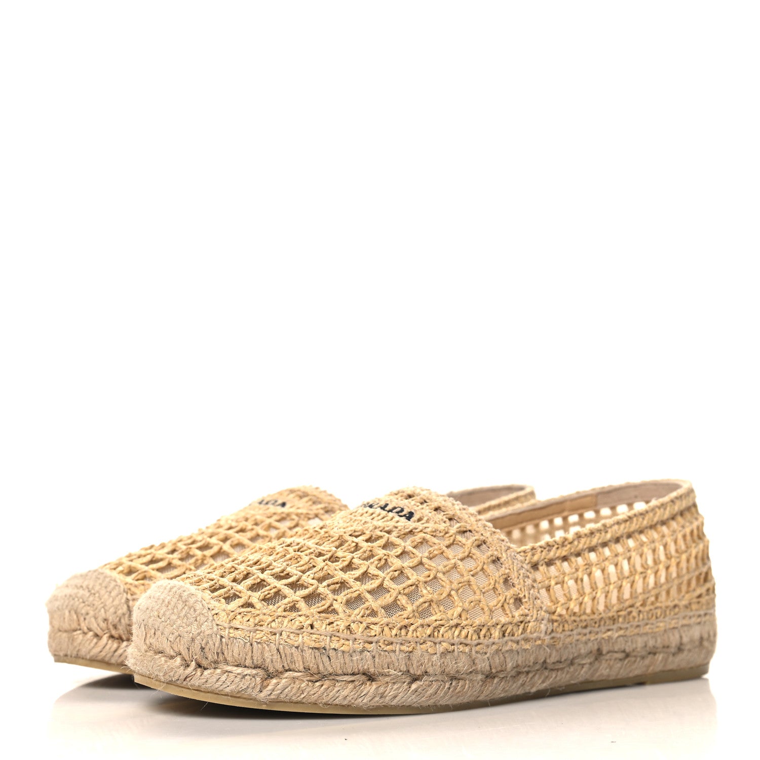 Prada Raffia Triangle Logo Crochet 20mm Espadrilles 38 Naturale 4 of 8