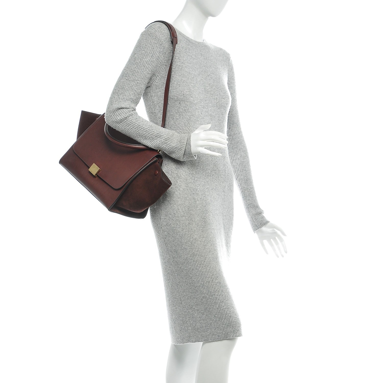 Celine Smooth Calfskin Suede Medium Trapeze Burgundy 2 of 8