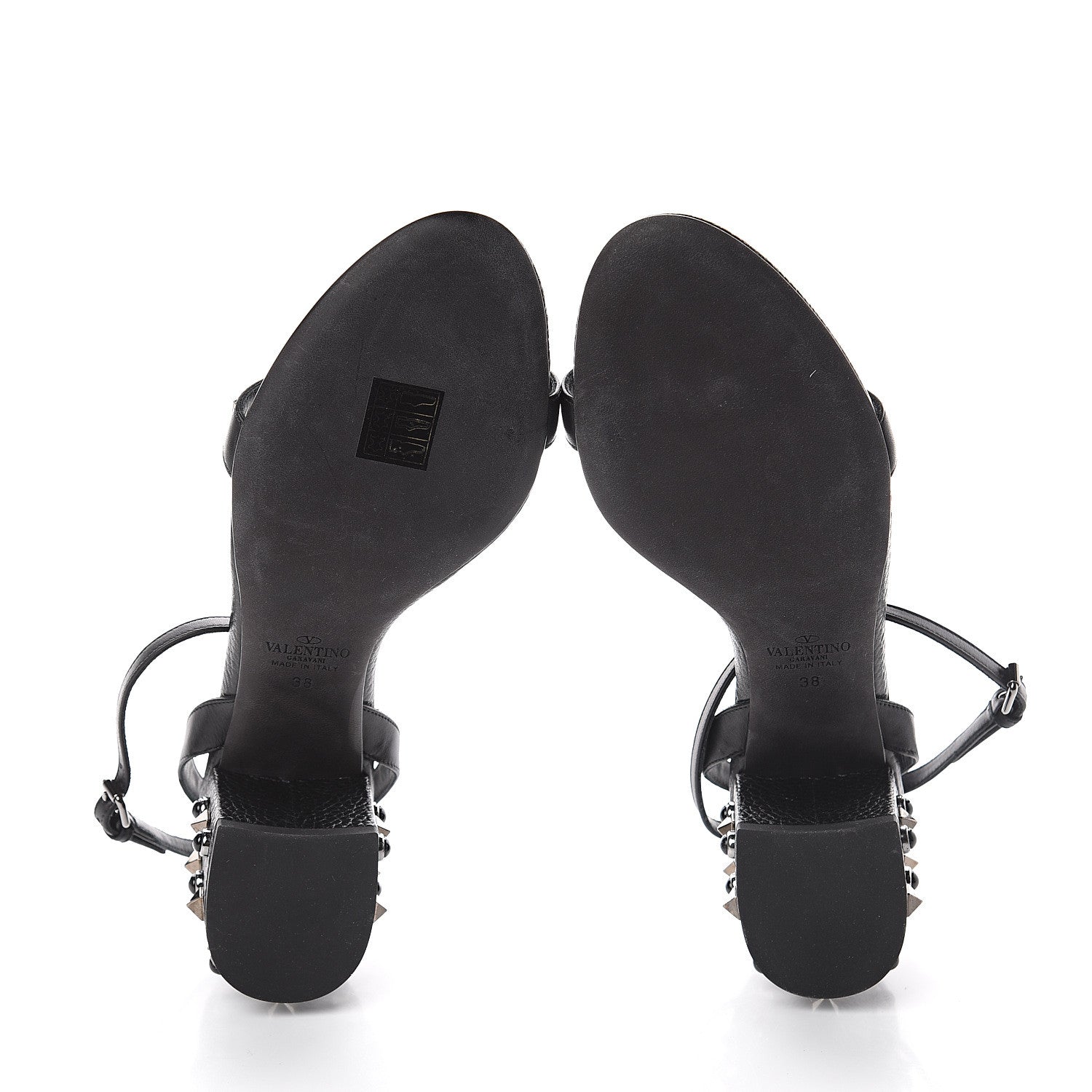 Valentino Garavani Pebbled Calfskin Rockstud Rolling 60mm City Sandals 38 Black 5 of 7