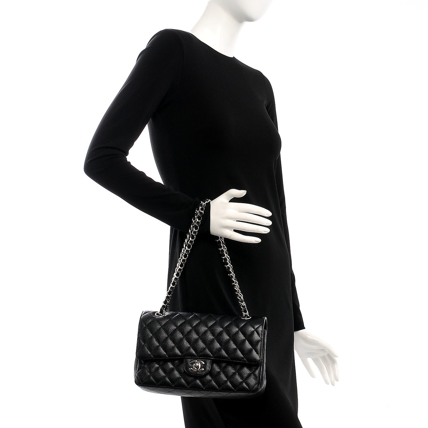 Caviar Quilted Medium Double Flap Black