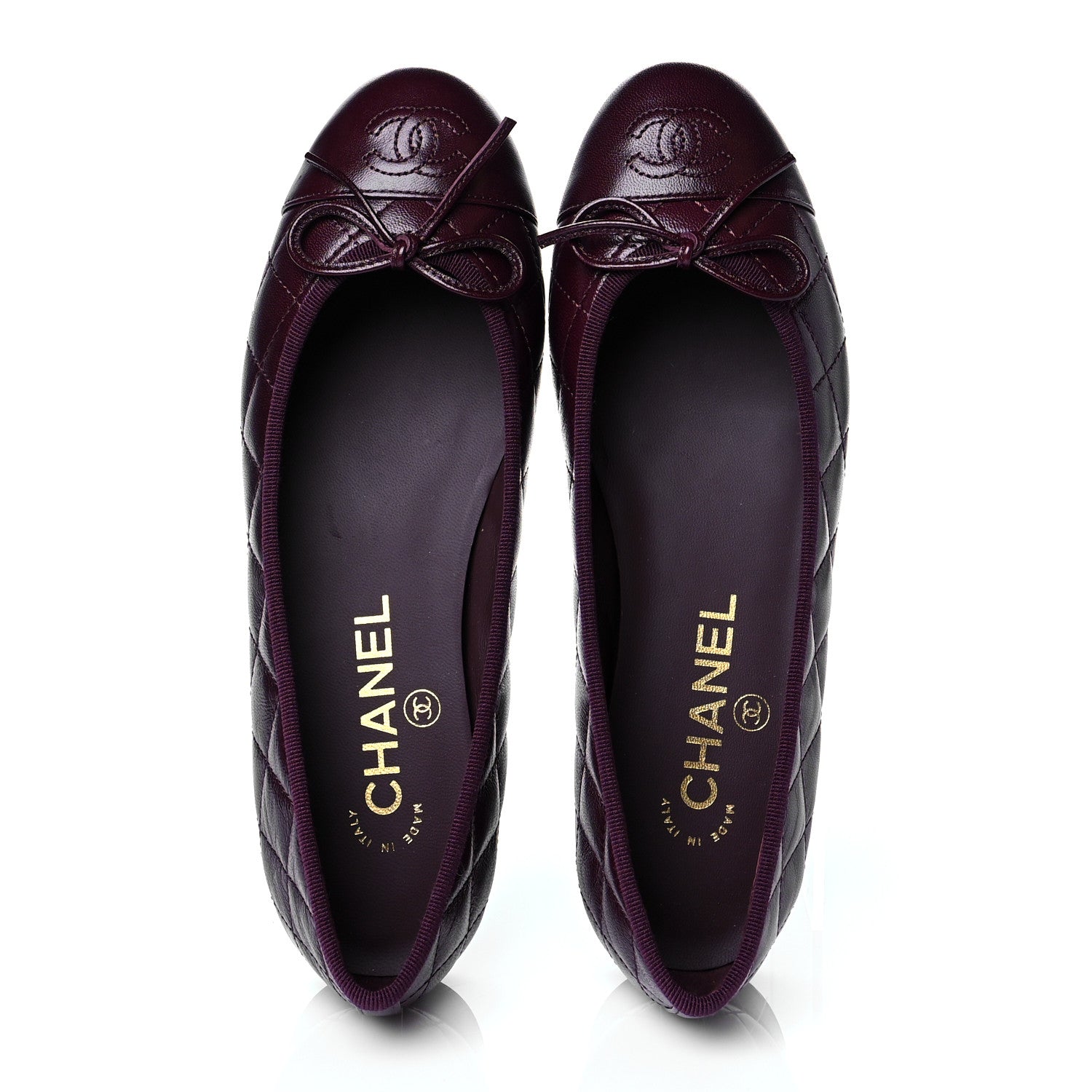 Chanel Crumpled Lambskin Quilted CC Cap Toe Ballerina Flats 36 Burgundy 5 of 10