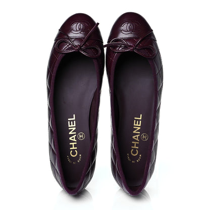 Chanel Crumpled Lambskin Quilted CC Cap Toe Ballerina Flats 36 Burgundy 5 of 10