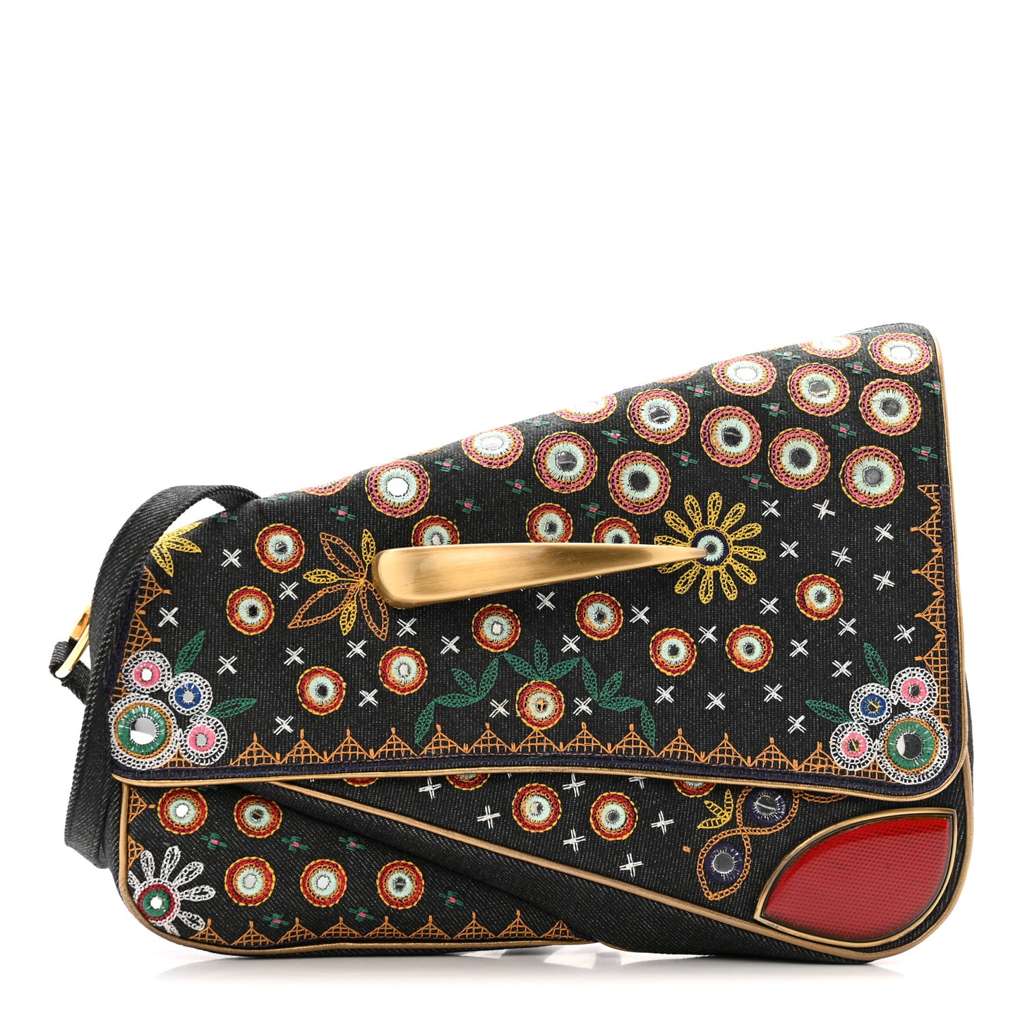 Embroidered Denim Trailer Trash Cadillac Crossbody Saddle Bag